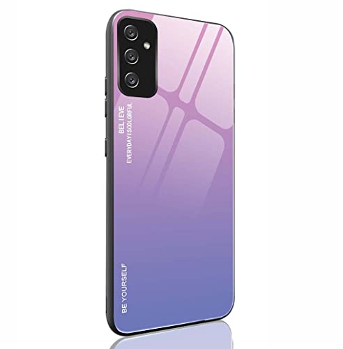 SEAHAI Funda para Samsung Galaxy M23 5G, Degradado de Color Carcasa con Tapa Trasera de Cristal Templado & Estuche Silicona TPU con Absorción de Golpes, Rosado Azul Cover