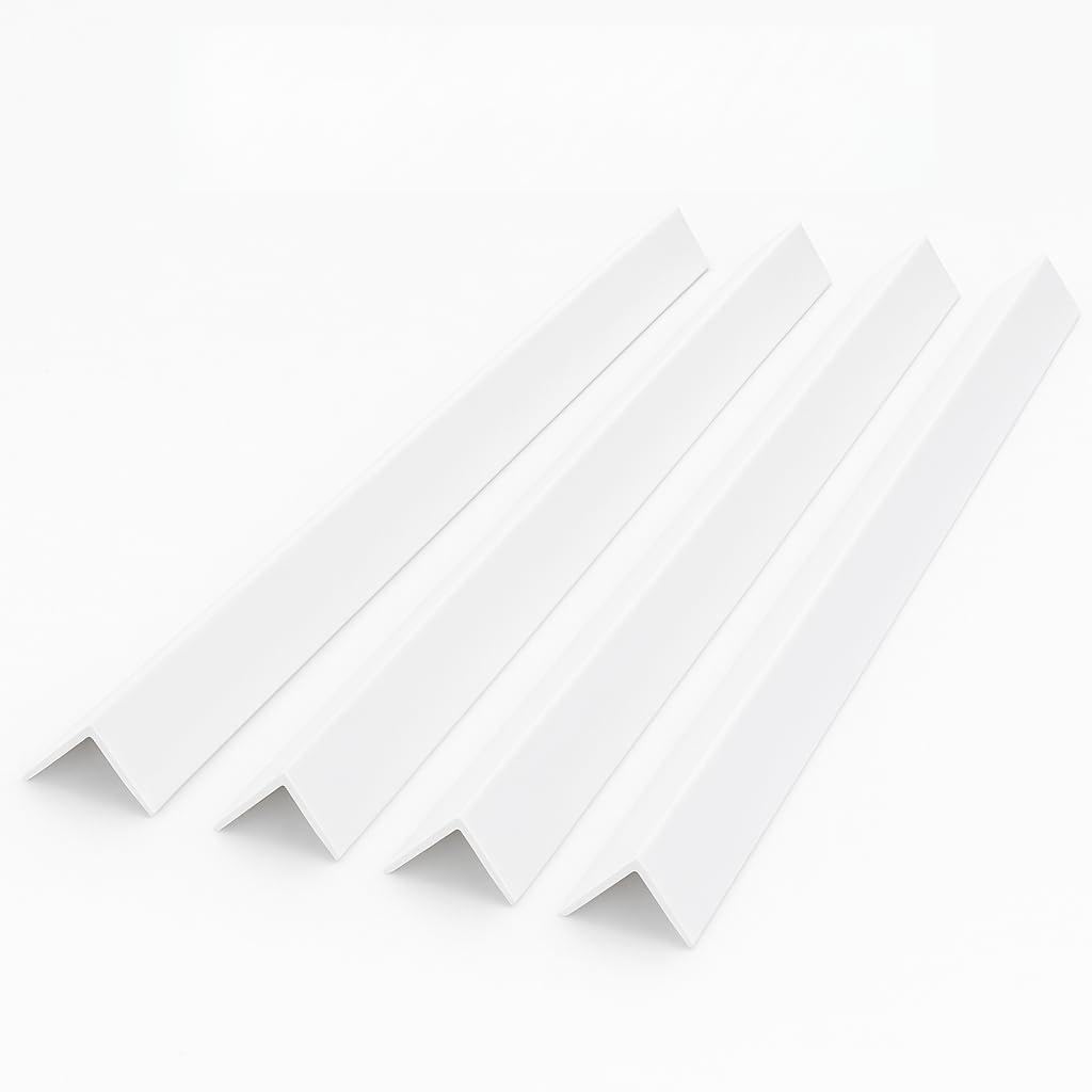 Homesmart White 1 Metre UPVC Plastic Rigid Angle Corner Trim 10 x 10mm, 90 Degree Right Angle Profile, Durable Weatherproof uPVC Moulding for Wall Edges, Corners, DIY, Bathroom & Kitchen, Pack of 4