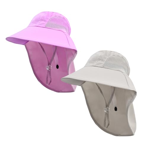Image of Rosoz Kids Sun Hat with Neck Flap UV Protection Summer Toddler Beach Hat Unisex Ponytail Hat Wide Brim Fishing Hat