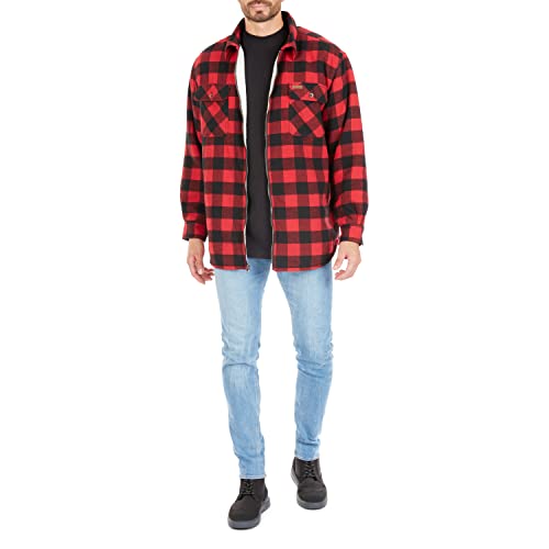 Image of Smith's Workwear Mens Zip-Front Sherpa-Lined Flannel Shirt JacketJacket