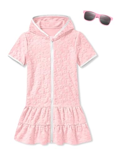 Image of BesserBay Girls Summer Beach Quick Dry Cover Up Ruffle Hem Terry Smocked Hooded 4-14 Years with Pockets