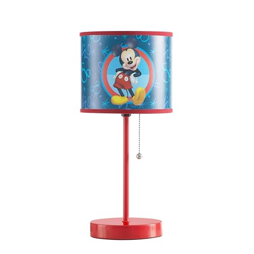 Idea Nuova Table Lamp for Kids Stick Lamp with Printed Shade & Pull Chain Bedroom or Nursery Nightstand Lighting Mickey Mouse