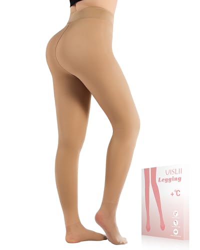 Image of UISLII Fleece Lined Tights Women, Warm Pantyhose leggings Women,Fake Translucent Thermal Skin Colored Tights for Winter