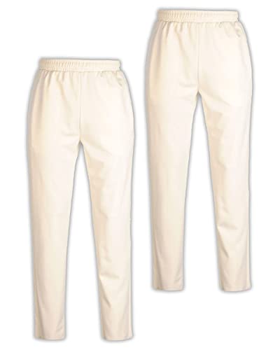 PROSTYLE SPORTS 2 x PRO Cricket Trousers Match Playing Kit Pants Bottoms Elasticated Waist Drawstring (XXL) White