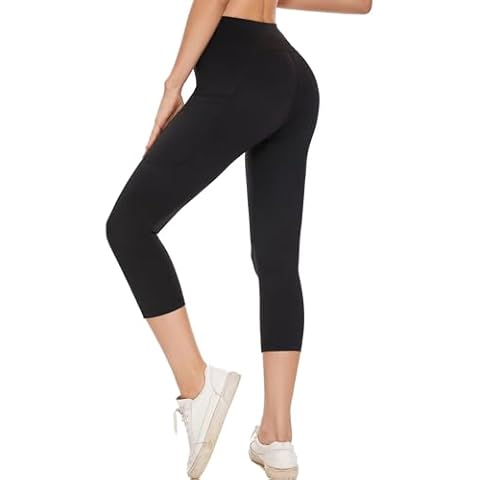 Safort Capri Pants for Women with Pockets Capris Leggings Stretch for Workout Summer Casual Tummy Control, Black, XL Cover