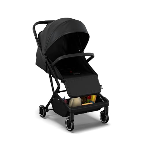 Babify Carrito Bebe Urban Ease - Desde Nacimiento a 4 Años (22 kg), Plegado con Una Mano, Reclinable, Reposapiés Ajustable, Revestimiento Extraíble, Cesta, Capota con Ventana, Silla Ligera, Negro