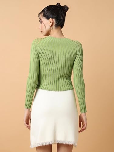 Image of ICW Women Knitted Rhinestone Embellised Daimond Studded Mesh Round Neck Long Sleeve Crop Top T-Shirt 206