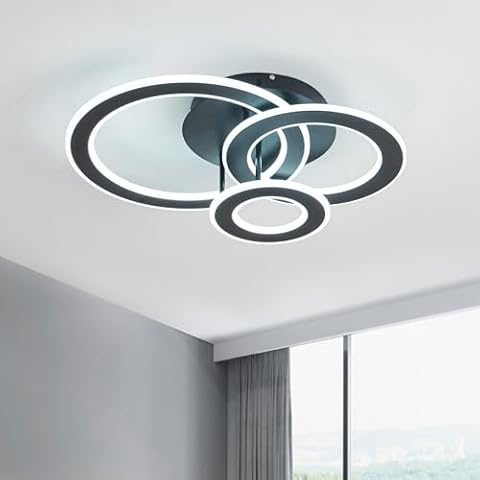 Leniure Modern LED Ceiling Light, 55W Flush Mount Ceiling Lamp 3 Ring Ceiling Light Fixture for Living Room, Dining Room, Bedroom (Cool White/Black) Cover