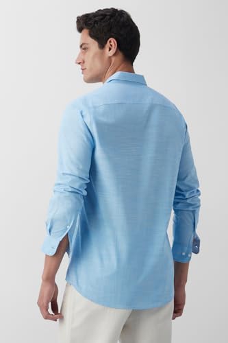 Image of Peter England Men's Slim Fit Full Sleeve 100% Cotton Slub Casual Everyday Shirt