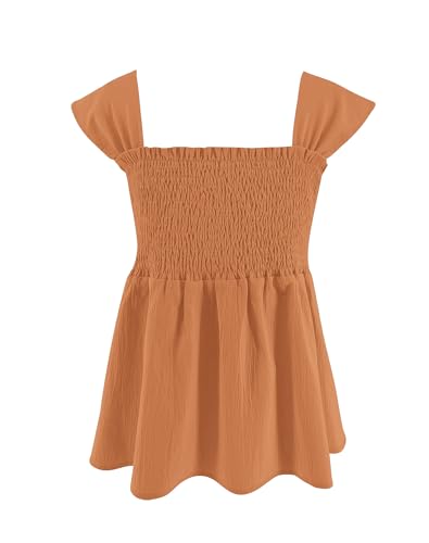 Image of Bingerlily Girls Summer Casual Tops Square Neck T Shirts Cute Smocked Top Tees