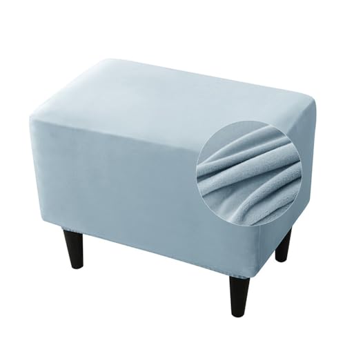 Highdi Funda Otomana de Terciopelo Suave y Elástico Funda de Puff Rectangular Funda de Reposapiés de Sofá, Funda para Taburete Extraíble Lavable con Parte Inferior Elástica (Azul Claro)