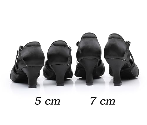 Rosefinch Damen Ballroom Latein Tanzschuhe Salsa Tango Walzer Gesellschaftstanzschuhe für Damen Tanzschuhe Schwarz 5cm Absatz 39 EU