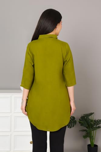 Image of Mlada Rayon Flare Top for Women | 3 /4th Sleeve Regular Fit and Flare Top | Women Office Tops Tunic | Western Long Shirt Top for Women | Shirt Collar Top for Women | Rayon Tunic Tops for Women Western