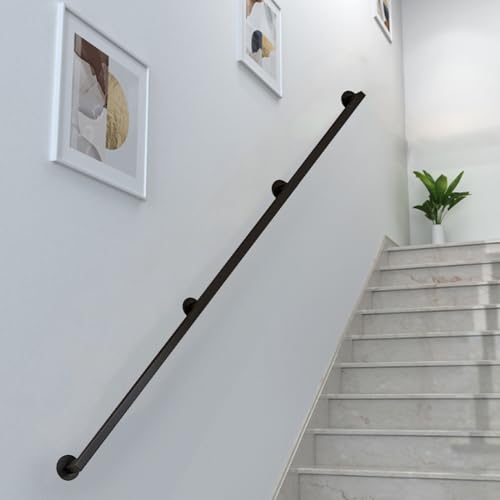 Rampe d'escalier murale pour éviter les chutes : barre d'appui noire de 280 cm stable - 2