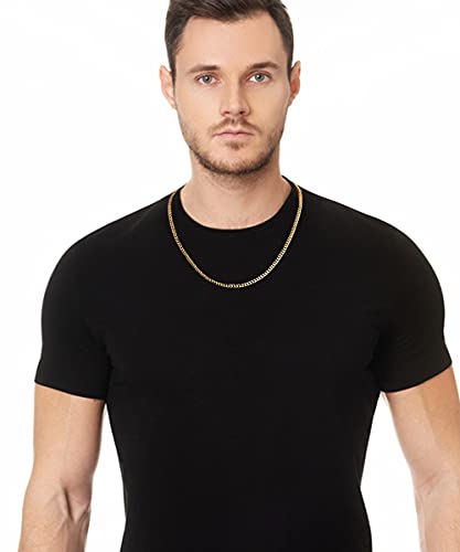 Fiusem Gold Plated Cuban Chain Necklace - Diamond Cut Stainless Steel, Men's & Women's Sizes 16-28 Inch4