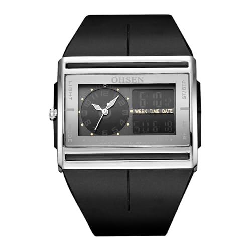 JewelryWe Montre Homme Militaire Étanche: Montre Double Affichage Digital et Analogique, Bracelet Silicone Résistant,Multifonctions Alarme Chronomètre...
