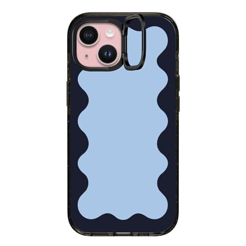 CASETiFY �C���p�N�g�����O�X�^���h MagSafe�Ή� iPhone 15 �P�[�X [MIL�K�i���� (3x MIL-STD-810G) / 2m����̗����������N���A / MagSafe �ɑΉ�] - Blue Background Wavy B