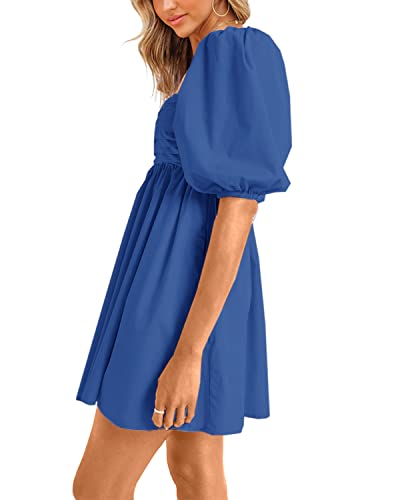 Ebifin Womens Square Neck Dresses Half Puff Sleeve High Waist A-Line Casual Backless Smocked Short Babydoll Mini Dress2