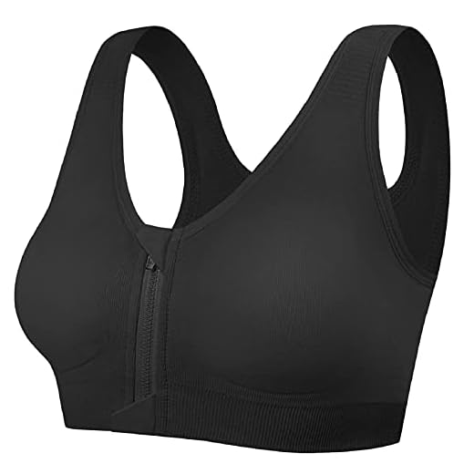 CMTOP Sujetador Deportiva sin Costuras Mujer Sostén sin Aros con Almohadillas Extraíbles para Mujere Sujetador Cierre Delantero Sujetador De Entrenamiento (Negro, L)