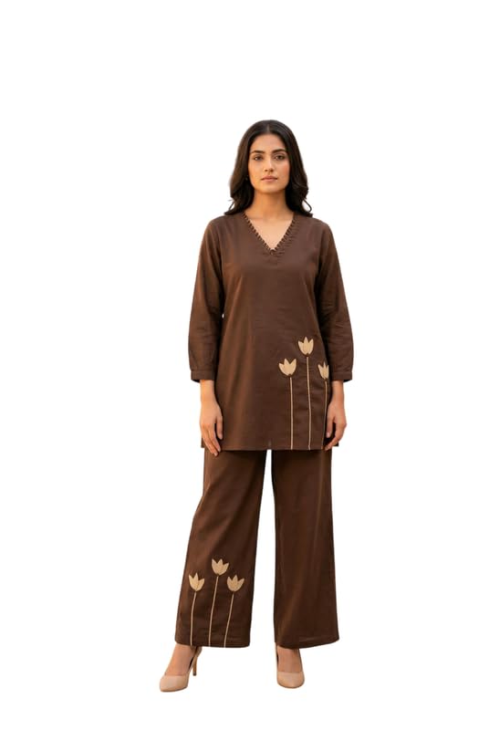 jisora Women's Brown Embroidery Cotton Co-ord Set-picture-14