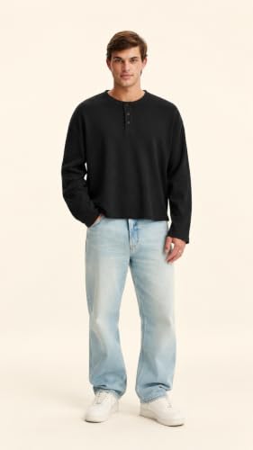 ARKLOY Men's Black Waffle Knit Henley T-Shirt - Image 3