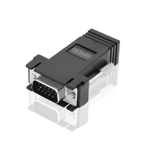 Image of VGA Male to RJ45 Female Converter, VGA to LAN Extender 15pin Male to LAN CAT5 CAT6 RJ45 Net Cable Female Adapter. Black.
