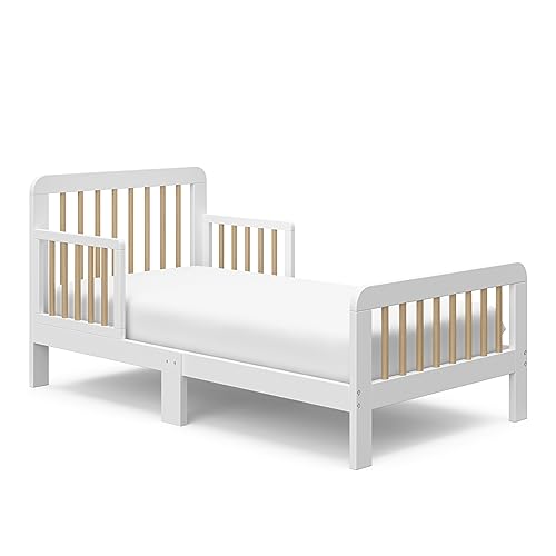 Storkcraft Pasadena Toddler Bed (White with Driftwood) - GREENGUARD Gold Certified, Fits Standard...