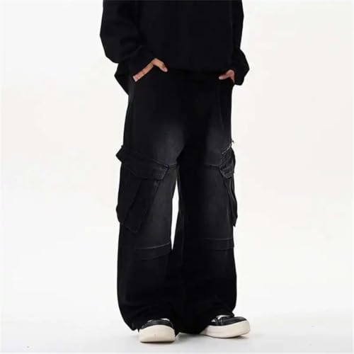 Men's Jeans American Streetwear Large Pocket Workwear Denim Pants Loose Hiphop Wide Leg Trousers3