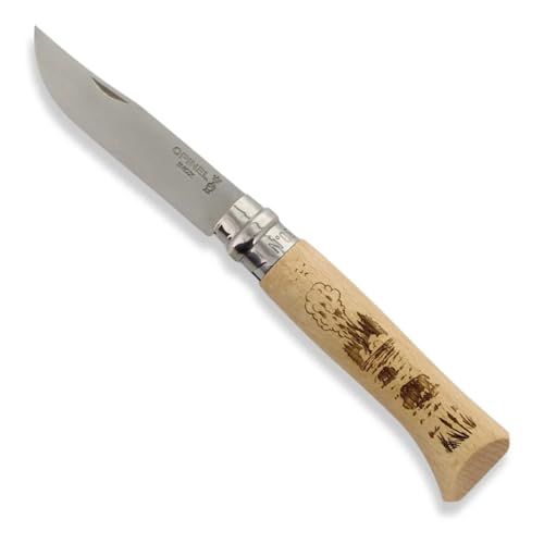 OPINEL National Parks Collection No.08, Engraved Beechwood Handles in Collaboration with Local Artists, Supports Leave No Trace, Stainless Steel, Made in France (Yellowstone)