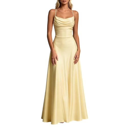 Robe de soirée longue en satin élégante à bretelles spaghetti pour bal