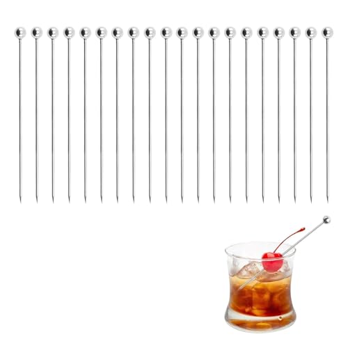 20 palitos de cóctel de acero inoxidable, palillos de cóctel reutilizables de metal, palitos de frutas, palillos de oliva, pinchos de aperitivos para martini, fiesta, barbacoa, aperitivos, alimentos