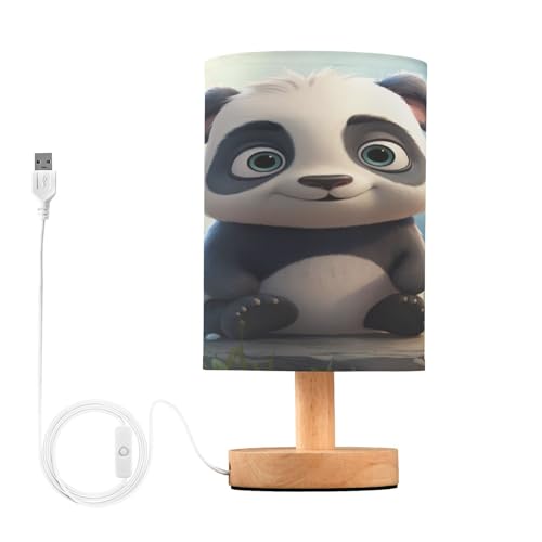 SDMKA Cute Cartoon Panda Bedside Table Lamp for Bedroom, Minimalist Nightstand Lamp with Round Fabric Shade for Living Room, Office, No Bulb Required