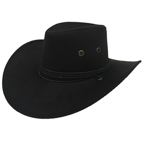 Sandy Ting Men's Outback Faux Felt Wide Brim Western Cowboy Hat (Black)