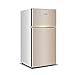 Produktbild FRIDGE Kleiner Zweitüriger Kühlschrank | Haushaltskühlschrank | Theken-Kühlschrank | Niedrigenergie A + (118 L, Silber/Gold)