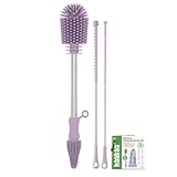 haakaa Silicone Cleaning Brush Kit - Baby Bottle Brush Cleaner for Breast Pump,Nipple,Breast Milk Storage Bag,Reusable Straw,Sippy Cup - Food Grade Silicone Bristles, Portable - 3 Pcs - Lavender