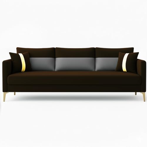 Image of FURNY Cassol 3 Seater Fabric Sofa Set (Light Grey-Brown) Premium Velvet Finish | Durable Comfort | Ideal for Living Room