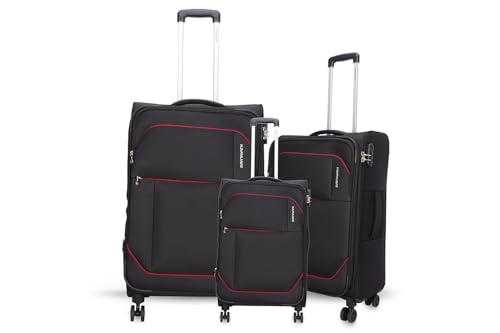 American Tourister Kamiliant (3 Pieces Set)-Polyester Small 56 Cm, Medium 68 Cm & Large 79 Cm Spinner Softsided 4 Wheels Luggage Trolley (J.Black)