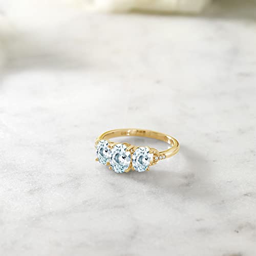 Gem Stone King 1.77 Cttw 10K Yellow Gold Oval Sky Blue Aquamarine and Diamond Accent Engagement Ring for Women | Gemstone Birthstone | Oval 7X5MM and 6X4MM | Available In Size 5, 6, 7, 8, 94