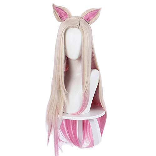 Girls Group Cosplay Wig Long Curly Ponytail Hair for Halloween Cosplay Party Gift (Ahri)