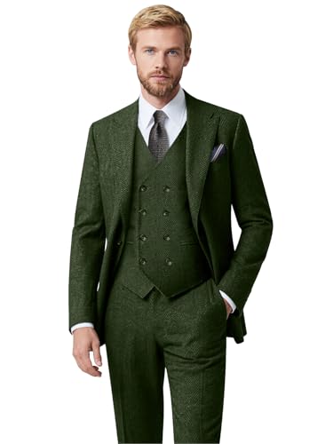 Vintage Tweed Herringbone Suits for Men Button Slim Fit Piece