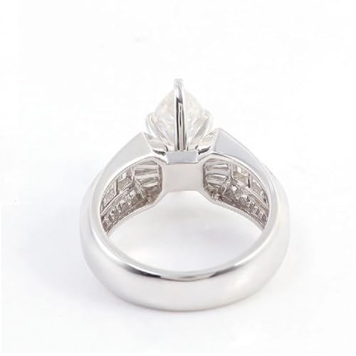 DINESH STORES Classic Marquise Diamond Engagement Ring, Baguette Side Stones, 925 Sterling Silver, 14K White Gold Plated, Sizes 4-13, Anniversary Ring3