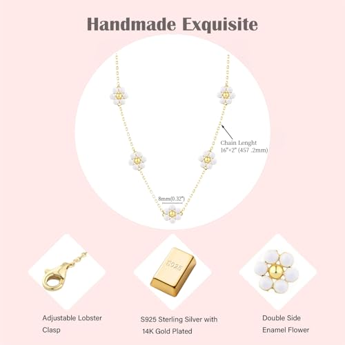 5 Daisy Flower Necklace for Women, Double-Sided Enamel Charm 14K Gold Plated S925 Sterling Silver Chain, Dainty Floral Jewelry Gift for Her, Everyday Layering Necklace4