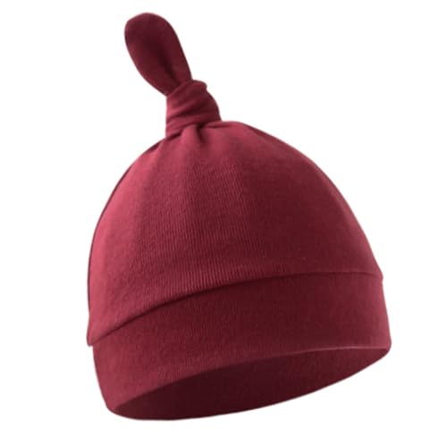 ffgguuiic Cotton Breathable Baby Bonnet Hat Soft Infants Earflap Bonnet Fetal Caps Comfortable Headwear for 0 to 6 Months Unisex Burgundy