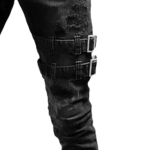 Skinny Jeans Men Men's Distressed Jeans Ripped Punk Gothic Zipper Denim Pants Hip Hop Tapered Leg Slim Fit Jean4