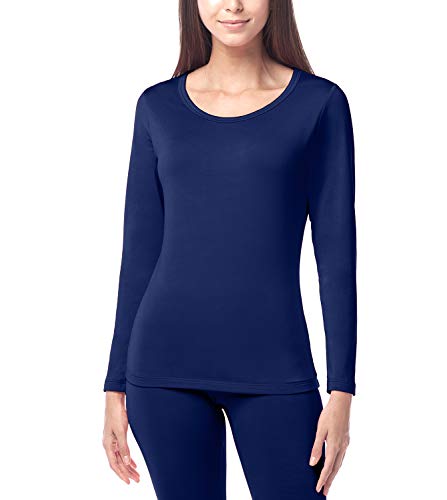 LAPASA Women's Lightweight Thermal Underwear Top Fleece Lined Base Layer Long Sleeve Shirt L15 (Navy, Small)