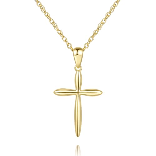 Eloqueen Gold Cross Necklace 14K Gold Cross Necklaces for Women Minimalist Design with Rounded Edges Crosses Pendants for Women Chain Crosses
