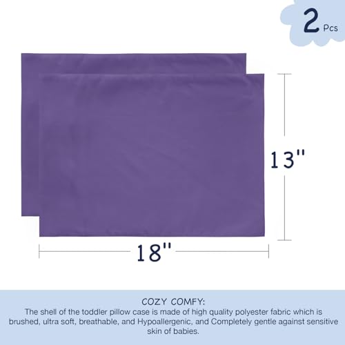 Image of EXQ Home Toddler Pillowcases Zippered 13x18 Travel Pillow Case Set of 2, Small Pillow Case Fits Baby Pillow Sized 12x16, 13x18, Kids Pillowcases 2 Pack Machine Washable(Deep Purple)