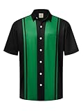Hardaddy Men's Vintage Bowling Shirt Short Sleeve Button Down Hawaiian Summer Beach Casual Shirts Black-Green XL