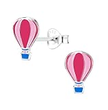 Limited Edition Solid 925 Sterling Silver Pink Hot air balloon Stud Earrings Hypoallergenic 11289