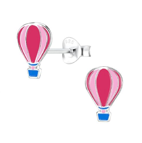 Limited Edition Solid 925 Sterling Silver Pink Hot air balloon Stud Earrings Hypoallergenic 11289